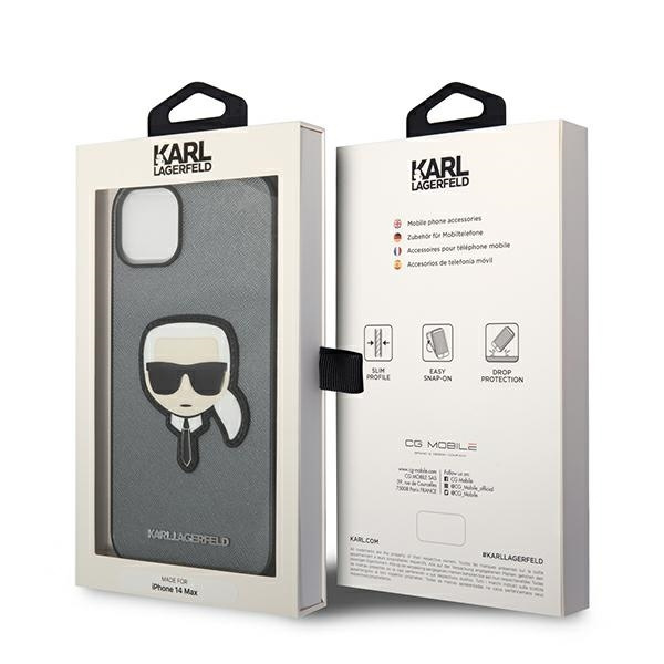 Etui KARL LAGERFELD Apple iPhone 14 Plus Saffiano Karl`s Head Patch Srebrny Hardcase